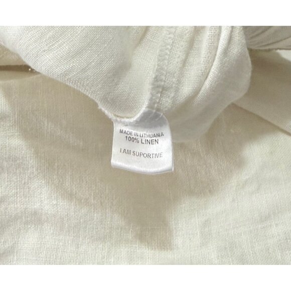 FLAX White Linen Pants Elastic Waist Wide Leg Flowy Lagenlook Pockets Size P - Picture 8 of 9